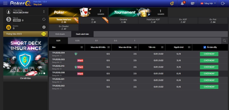 Sảnh Poker tạo được ấn tượng với nhiều bet thủ