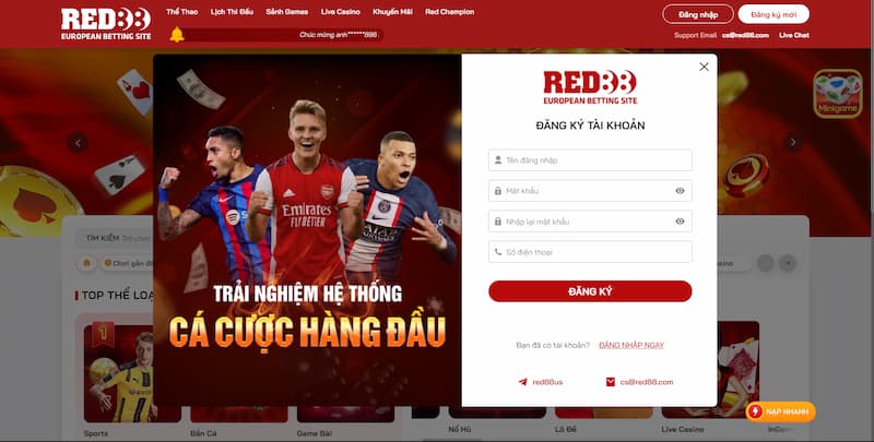 Hướng dẫn tạo tài khoản RED88