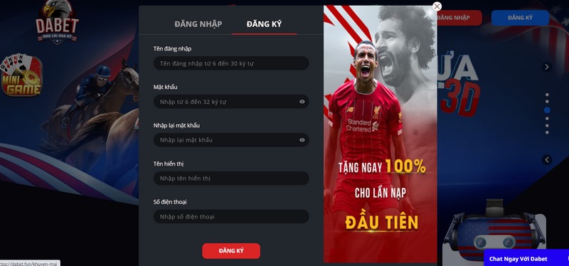 Nhập chính xác các nội dung vào mục đăng ký Dabet 