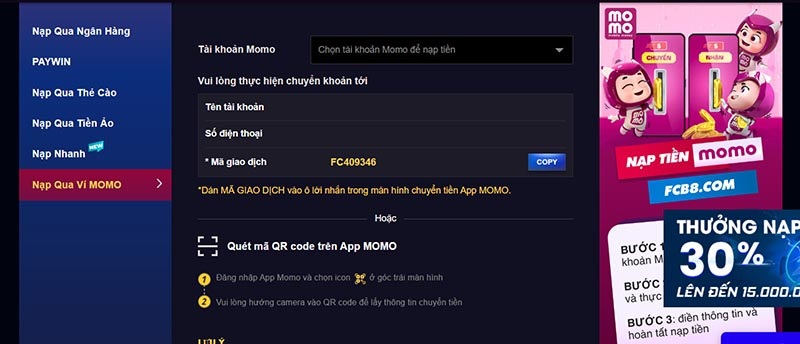 Phương thức thanh toán tại FCB8 đang hỗ trợ rất đa dạng