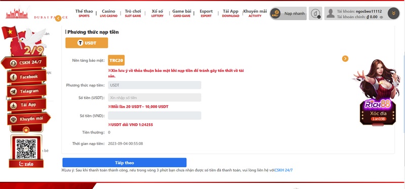 Nạp tiền Dubai Palace vào ví game qua tiền ảo tiện lợi chỉ với vài phút