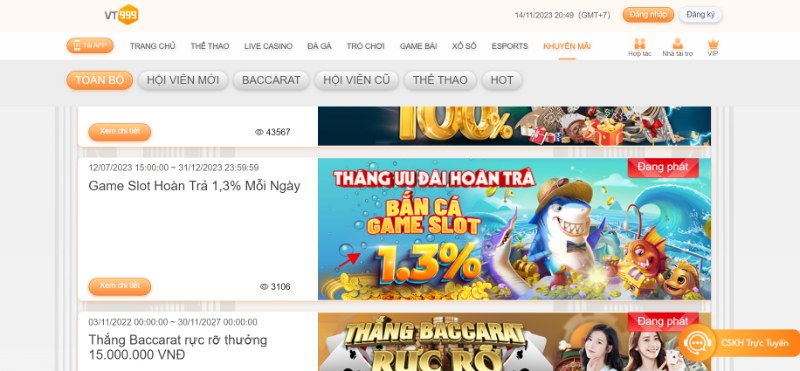 Hoàn trả slots hấp dẫn tới 1,3% mỗi ngày