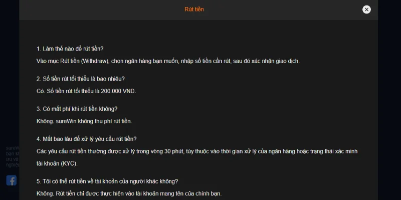 SUREWIN cung cấp quy trình giao dịch rút thưởng rõ ràng